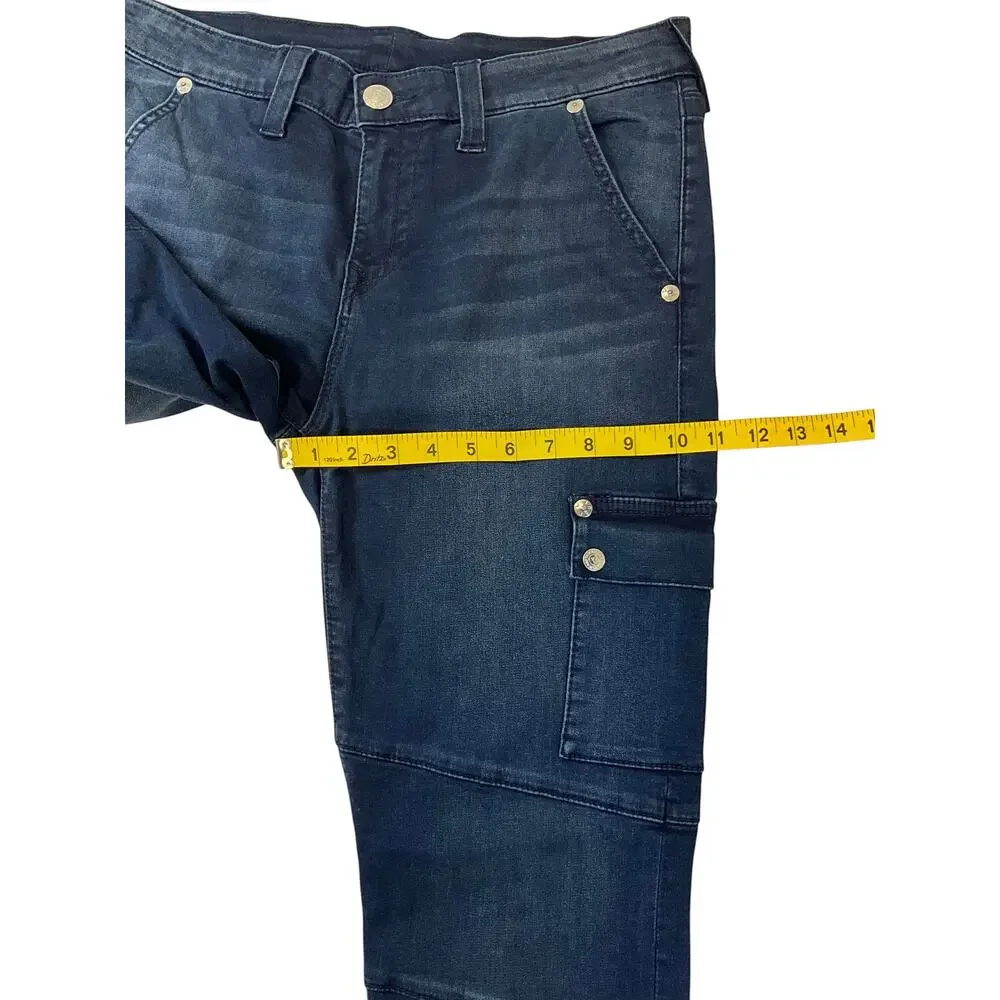 True Religion Men’s 33 Super Skinny Dark Wash Cargo Moto Jeans Zipper Ankle